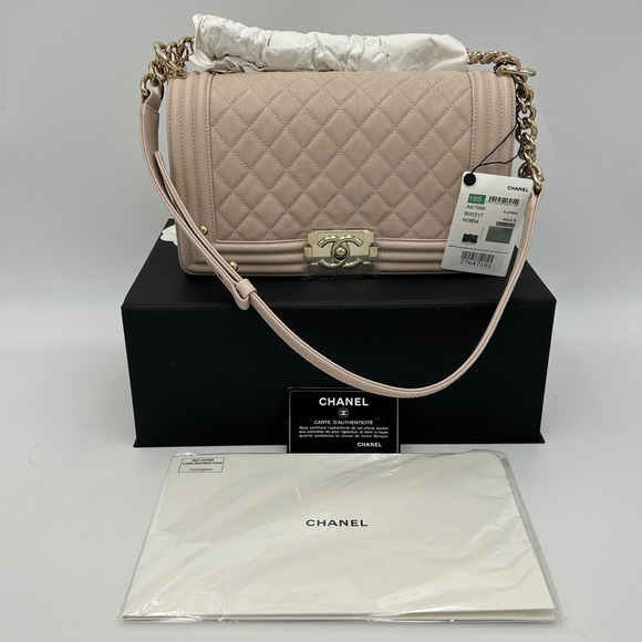 CHANEL Handbags - (SOLD) Chanel Boy Flap Bag Quilted Caviar Medium (NWT)